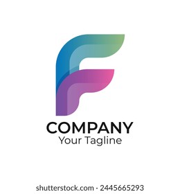 F abstract typography 3d colorful letter logo design template