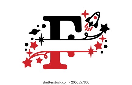 F Alfabeto niños de espacio dividido modelo de logotipo de vector monograma abstracto