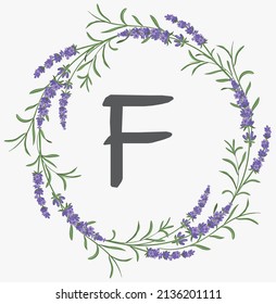 F - Alphabet in the lavender plant circle.