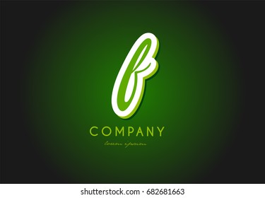 F alphabet letter hand written hand writing green white logo 3d  vector creative company icon design template modern
