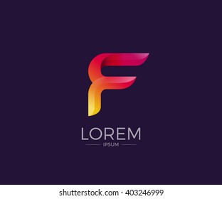 F Alphabet letter logo. Abstract Glossy Colorful logotype vector design template.