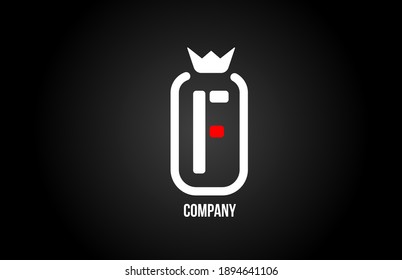 F alphabet letter logo for company and corporate in black red and white colors. Creative icon design with king crown. Can be used for a logotype or branding