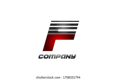 F alphabet letter logo icon design in red grey gradient color for company and business