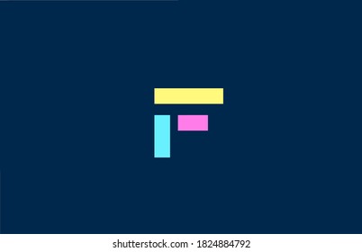 F alphabet letter logo icon in colorful geometric lines. Simple and creative colored design for company and business