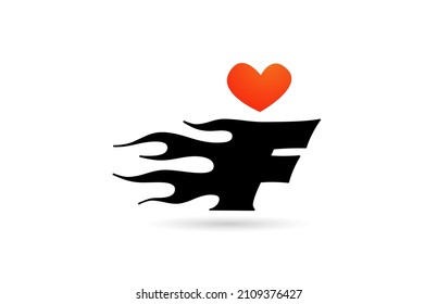 F alphabet letter logo icon design. Creative template for business with love heart flames