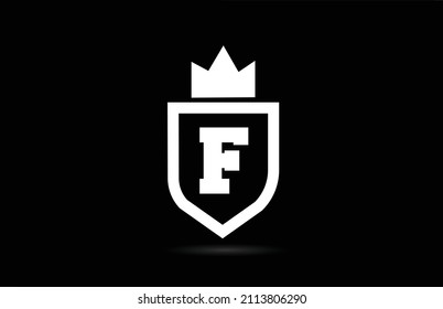 F alphabet letter logo icon with king crown design. Creative template for business and company in white and black colours