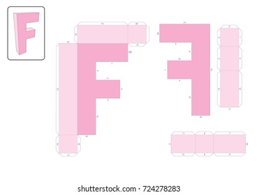 F Alphabet paper model template, cut out and glue with numbers marked into a 3D model.