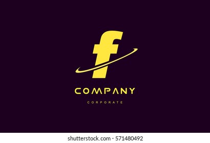 f alphabet small letter purple yellow swoosh modern creative vector logo icon sign design template 