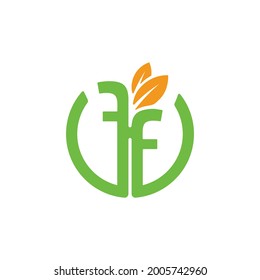 F anf F letter with two leaf symbol logo design illustration vector