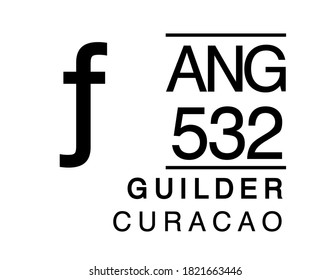 f, ANG, 532, Guilder, Curacao Banking Currency icon typography logo banner set isolated on background. Abstract concept graphic element. Collection of currency symbols ISO 4217 signs used in country