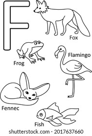 F animals names, Alphabet coloring for kids, Alphabet animals coloring page, ABC coloring, Preschool education