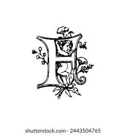 f art antique beauty black botany element garden flower leaf icon design