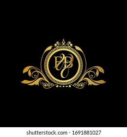 F & B / FB logo initial vector mark. Initial letter F and B FB logo luxury vector mark, gold color elegant classical symmetric curves decor.