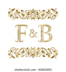 F and B vintage initials logo symbol. The letters are surrounded by ornamental elements. Wedding or business partners monogram in royal style.