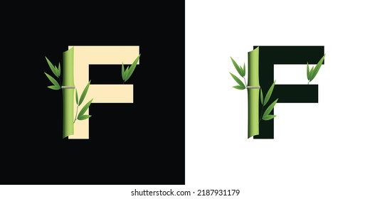 f diseño de iconos de logotipo de bambú con hojas basadas en iniciales creativas de plantilla