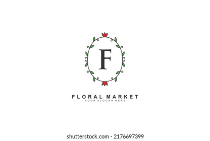 F beauty floral logo design inspiration. Vector letter wedding template design for brand.