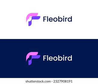 F with bird head modern web logo design