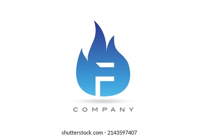 F blue fire flames alphabet letter logo design. Creative icon template for business  and company