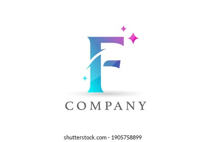 F blue pink gradient alphabet letter logo for business and company. Creative lettering and corporate identity. Branding design