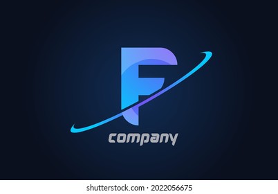 F blue swoosh alphabet letter logo icon template. Creative design for company and business