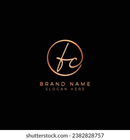 F, C, FC Initial letter handwritten and signature vector logo. Business template in round shape line art