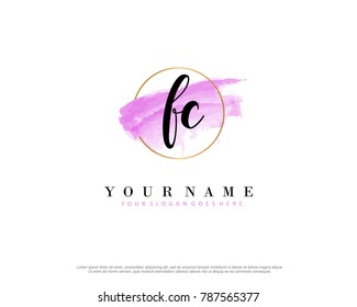 F C Initial water color logo template vector