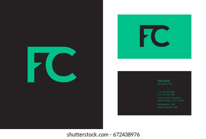 F C joint letter logo with business card template