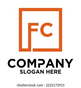 F C lettering with square design vector template