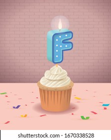 F - Candle Alphabet and Delicious Birthday Cupcake.