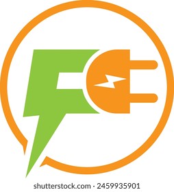 F with Charger Solar Logo design Template