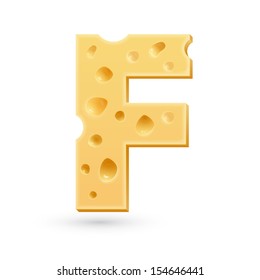 F cheese letter. Symbol isolated on white. Vector design element