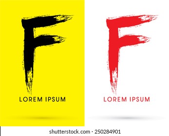 F ,Chinese brush grunge font ,designed using black and red brush handwriting, logo, symbol, icon, graphic, vector.