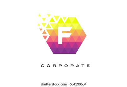 F Colorful Hexagonal Letter Logo Design with Mosaic Rainbow Pattern.