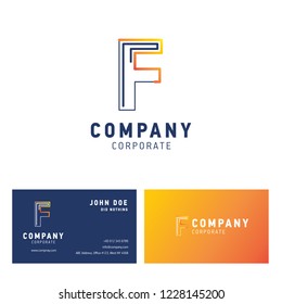 F company logo design with visiting card vector