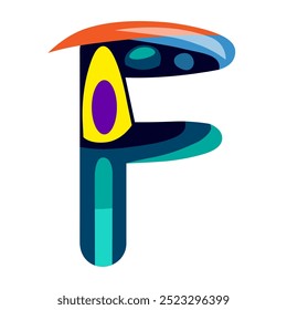 F cosmos effect alphabet letter vector illustration. Modern fantasy character.