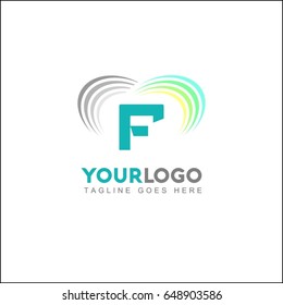 F Creative Logo. Abstract colorful vector illustration circle on a white background. Rainbow line icon.
