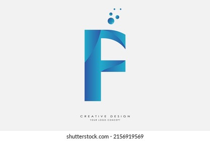 F letra creativa y moderna del alfabeto de gradiente azul con burbujas, plantilla de diseño del logo de la letra inicial para cualquier empresa. F diseño del logotipo de letra plantilla vectorial con creativo corte de papel y fuente serif.