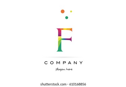 f creative rainbow colors colored alphabet company letter logo design vector icon template