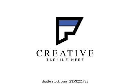 F creative style black white blue logo design for all kind of business.