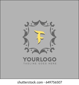 F creative template brand identity. Royal Elegant linear abstract monogram. Vector illustration for Hotel logo. Kings symbol.