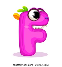 F, Cute Monster. English alphabet with funny monsters. Set of Monster funny cut aphabet with English letter. Colorful cartoon children Education, development of children detailed colorful Illustration