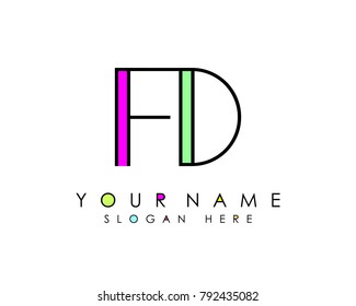 F & D initial minimalist logo template vector