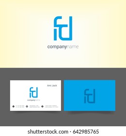 F D joint logo design vector with business card template