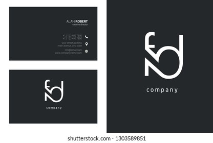 F & D line logo joint letter design with business card template