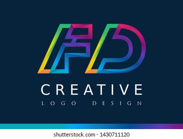 F D Logo. FD Letter Design Vector with Magenta blue and green yellow color.