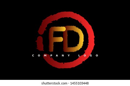 F D Logo. FD Letter Design Vector with red and gold color. grunge style