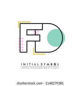 F D Memphis letter style, initial logo template vector full color.
