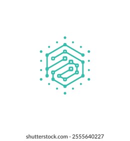 F D Monogram in Hexagon Circuit System Digital Network Connected Lines and Circles Logo Design Vector