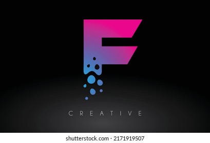 F Letra diseño de logotipo con burbuja artística creativa cortada en azul color púrpura ilustración vectorial