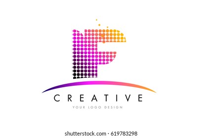 IF I F Dots Letter Logo Design with Magenta Bubble Circles and Swoosh